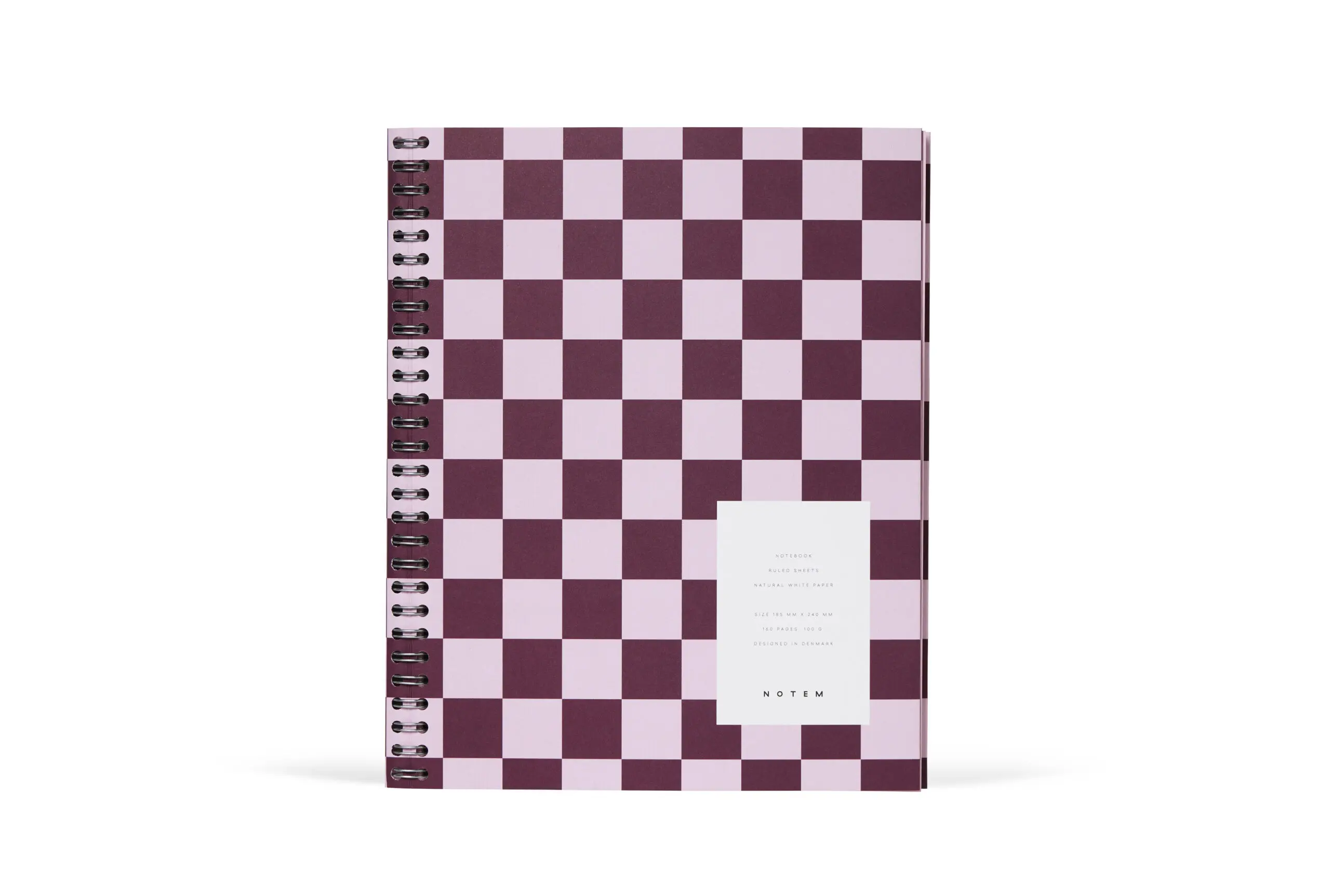 Notem NELA Wirebound Spiral Notebook, Large - Bordeaux Check